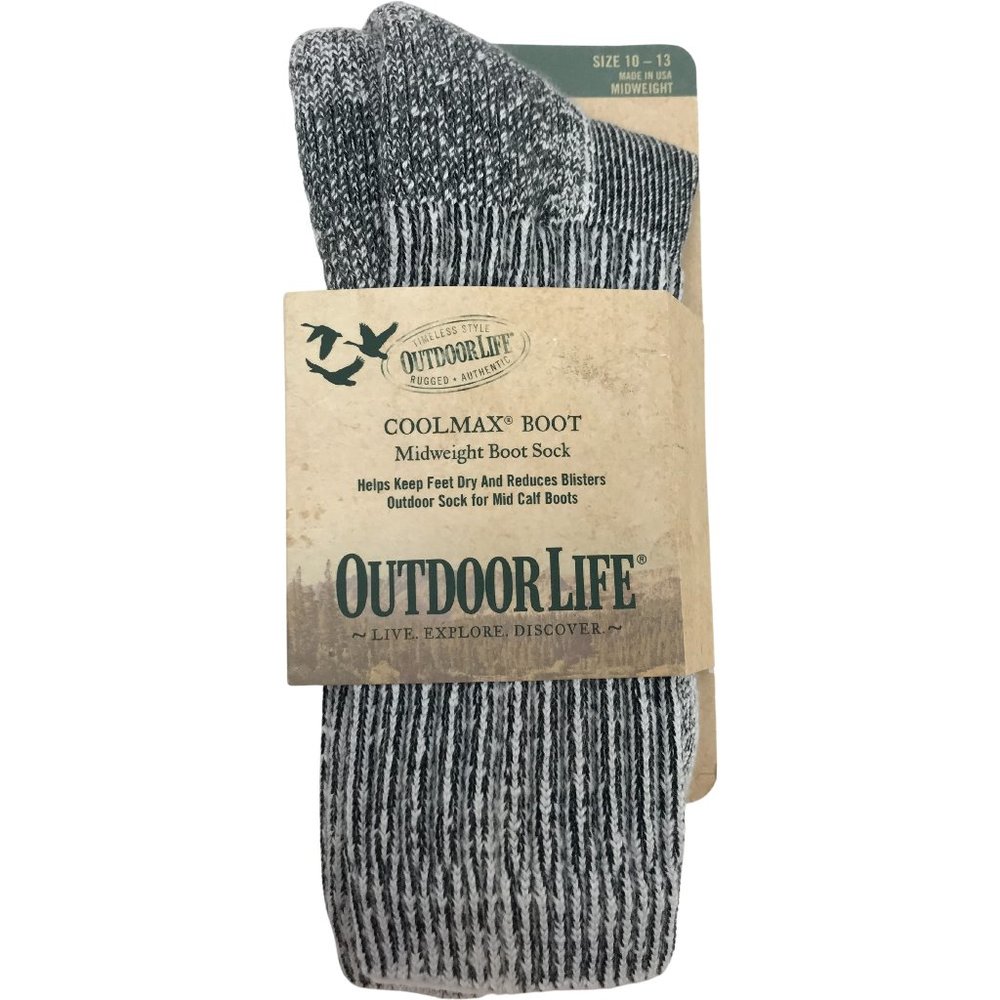 Outdoor Life | Men's Boot Sock | Grey  & White | Size 10-13 (Large) |